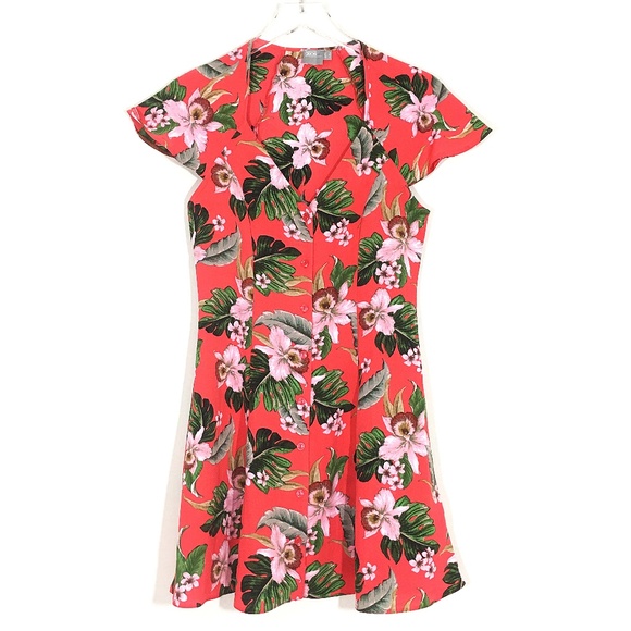 ASOS Button Front Mini Dress | Tropical Floral - Picture 2 of 5